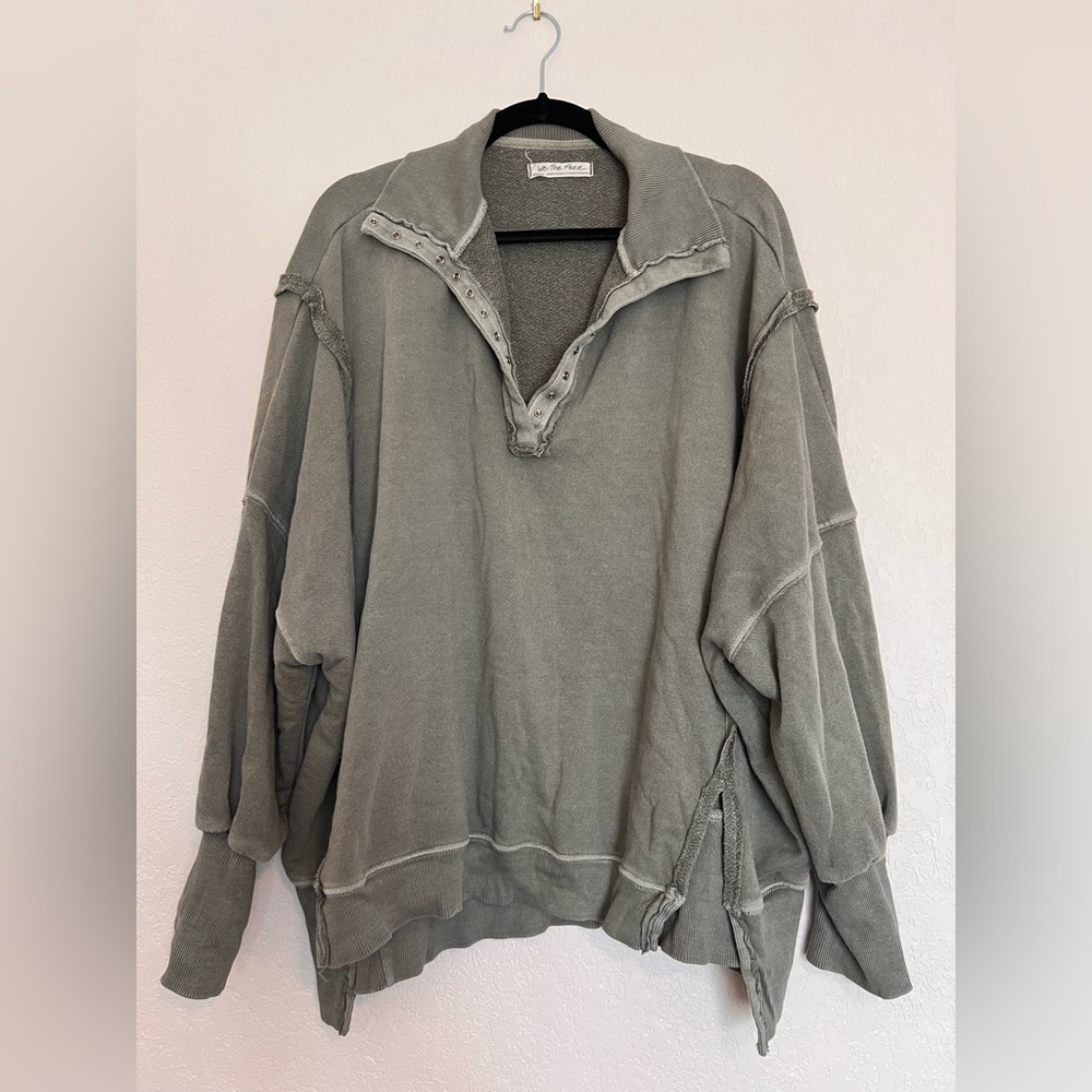 We The Free Free People Camden Oversized Henley Sweatshirt in Laurel Oak - Picture 3 of 7